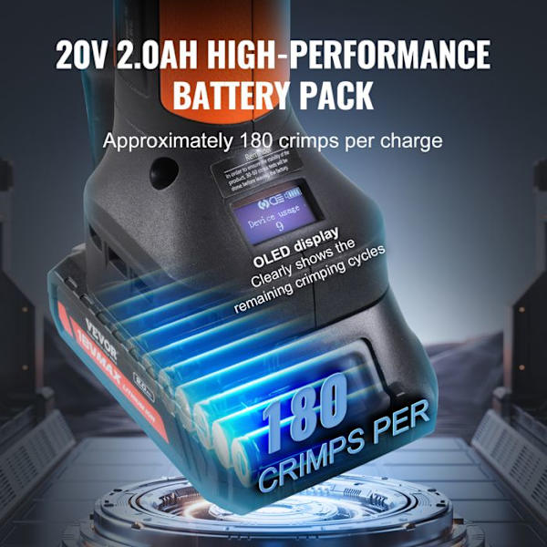Crimpverktyg - VEVOR - med 2 x 20 V 2,0 Ah batterier - med M15, M22, M28 käftar, snabbladdare och bärväska