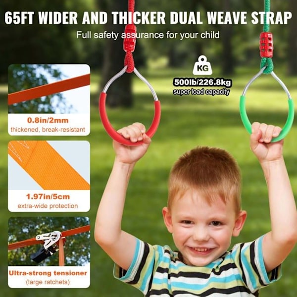 Ninja Course for Kids Slackline Kit-VEVOR-2x19,8m-med klätternät Monkey Bar för trädgården