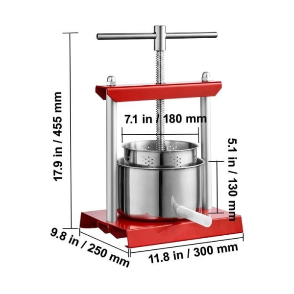 Manuell fruktpress - VEVOR - 6L vinpress i rostfritt stål Bär grönsaksjuicepress