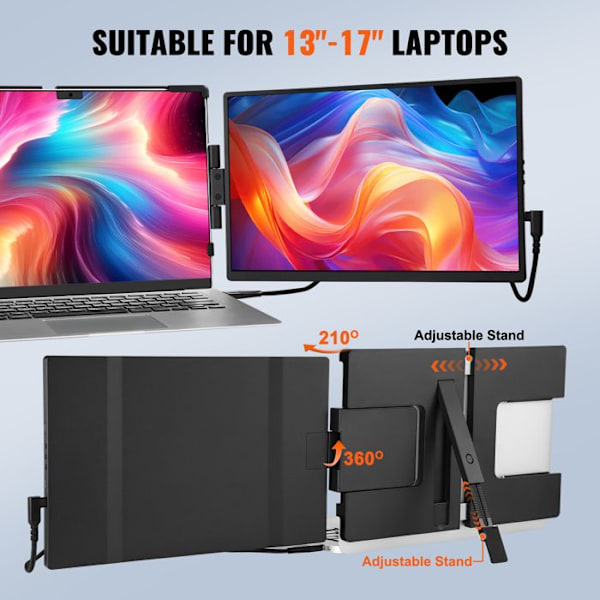 14" HD-portabel bildskärm-VEVOR-enkel vridbar skärm, USB-C/USB-A/Mini HDMI-port, kompatibel med Mac/Wins/Android/Switch/PS5