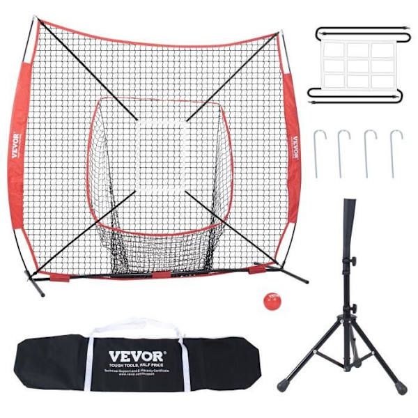 Baseballträning - VEVOR - 244x211 cm, 7,1 kg, med bågram, bärväska, Strike Zone, Ball, Batting Tee
