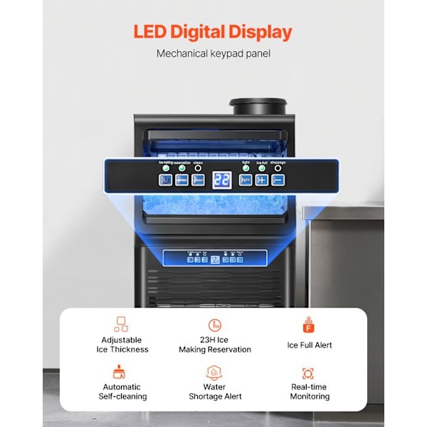 Ismaskin-VEVOR-Produktion 31,8 kg/24 h och Kapacitet 5,4 kg-Digital LED-display och Självrengörande funktion