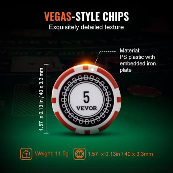 Komplett Ultimate Poker Kit - VEVOR - 500 marker - Tokens mått: 40 x 3,3 mm - PS plast + järn - Hemmakasino Flerfärgad