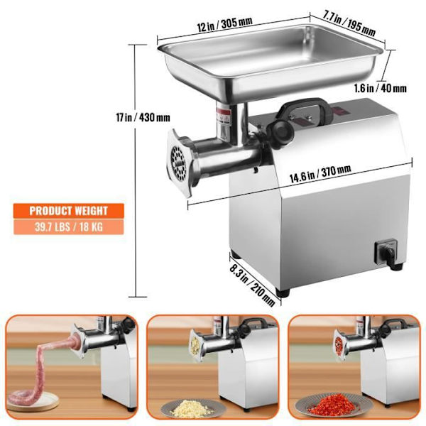 Elektrisk Köttkvarn - VEVOR - 650 W 3,76 kg-min Köttkvarn - Korvar