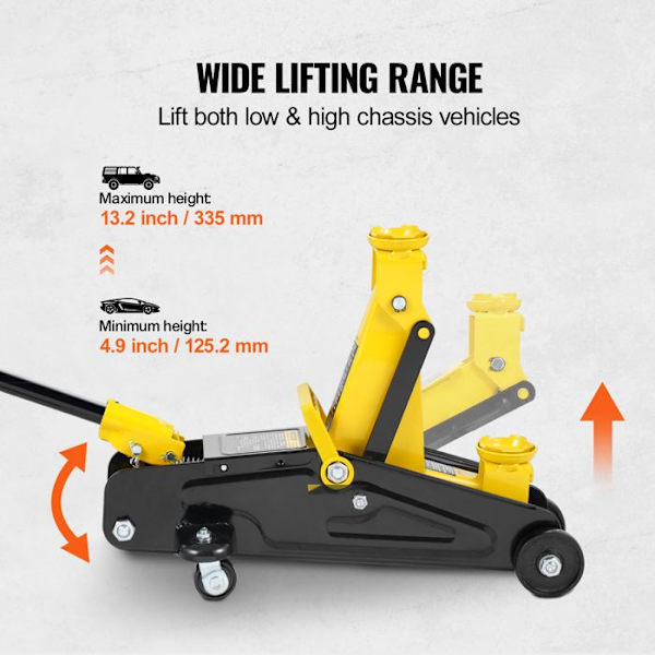 2 Tons Trolley Jack - VEVOR - Low Profile Hydraulic Floor Jack - Lyfthöjd 125,2-335 mm - Lift Truck SUV Verkstad
