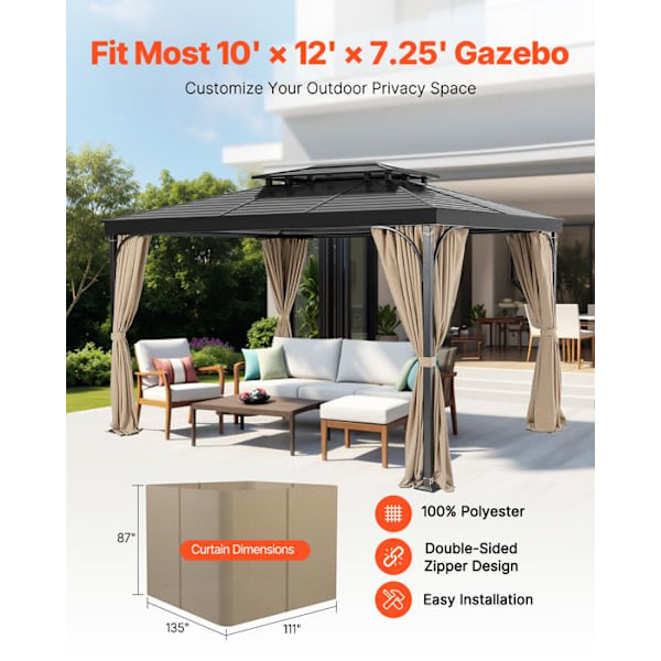 Integritetsgardin för Vattentät Utomhustält-VEVOR-Gardiner för Pergola-282 x342 x221 cm-4 Paneler-Kaki