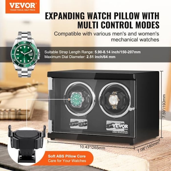 Automatisk Watch Winder - VEVOR - Kapacitet 2 klockor, Med 2 japanska motorer, Mabuchi mute, 5 slingrande lägen