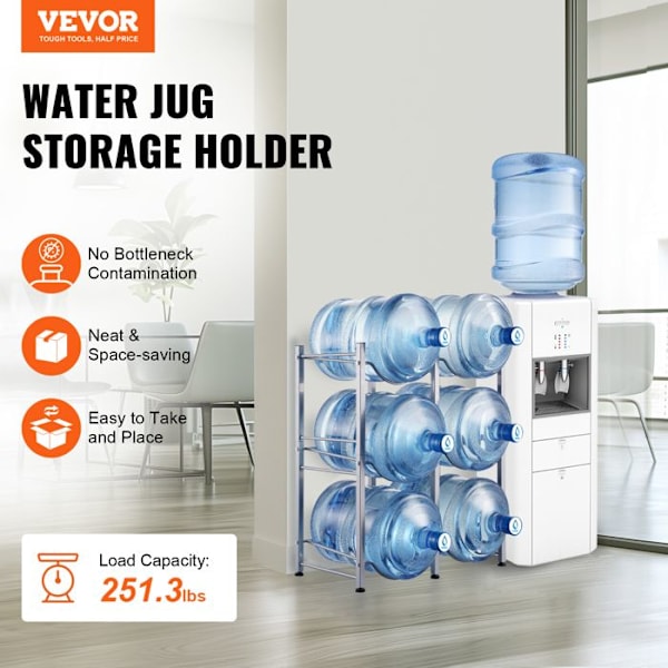 Vattenflaskställ-VEVOR-3 Nivåer-Karaffstöd för 5 Gallon-dubbel Rad-för 6 Karaffer-Silver