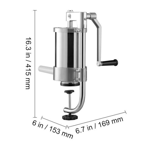 Korvstoppare - VEVOR - 1,5L vertikal manuell korvmaskin - rostfritt stål 3 rör