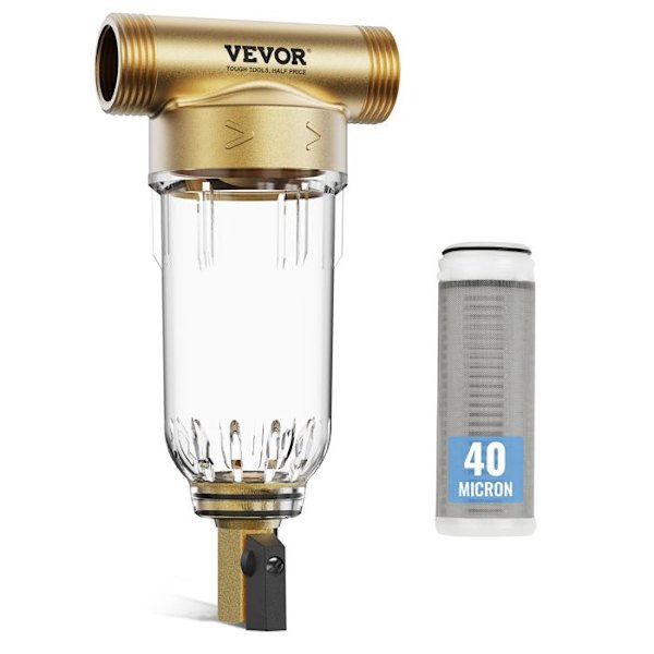 Roterande vattenförfilter - VEVOR - 40 mikron - 97 x 66 x 198 mm - för vattenfiltreringssystem i hela hemmet