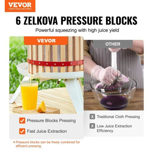 Manuell fruktpress - VEVOR - 6L massivt trä vinpress bärjuicepress