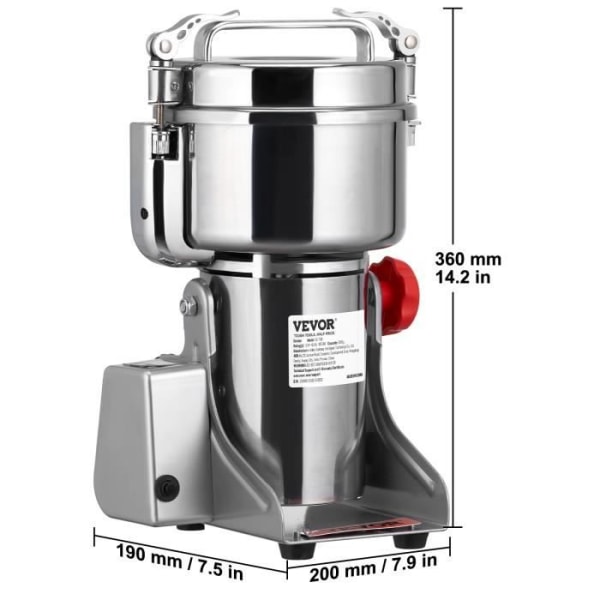 Kaffekvarn - VEVOR - 2500 g elektrisk spannmålskvarn - Spannmålskryddor - Ultrafin
