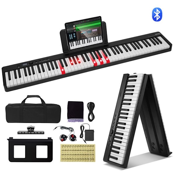 Klaviatur hopfällbart piano 88 tangenter - VEVOR - Bärbart digitalt elektroniskt piano med Sustain Pedal, belysta tangenter - Svart