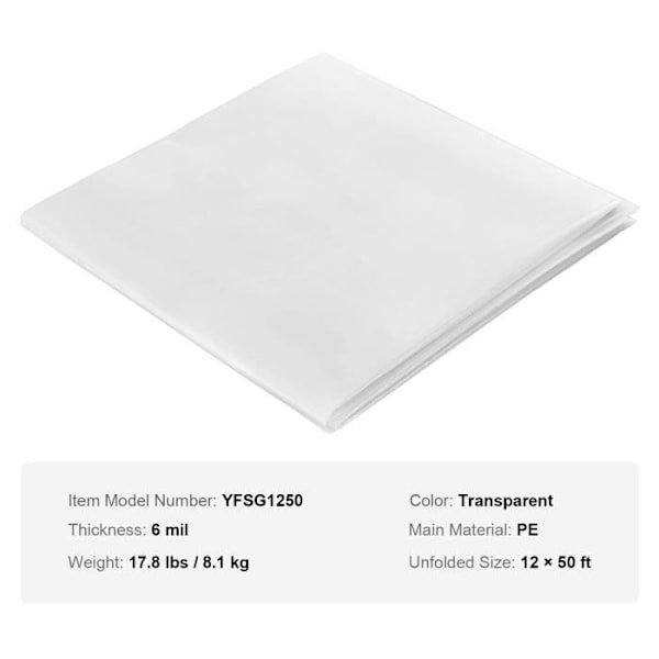 Växthusskydd - VEVOR - Transparent plastskydd för växthus 3,7x15,2m 6mil polyetenfilm, för trädgårdsskötsel, jordbruk
