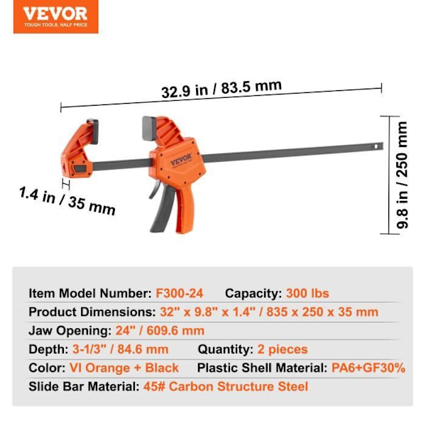 Spännsats - VEVOR - Set med 2 snabbkopplingsklämmor 610 mm enhandsspridartång