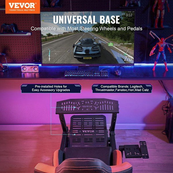 Racing rattstativ med hjul-VEVOR-Heavy Duty Stål körsimulator Cockpit-Belastning 150 kg-för Logitech G923