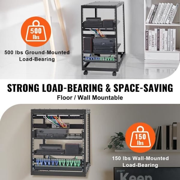Open Frame Server Rack 20U-VEVOR-58.5-40" 4 stolpar-hjul för router, modem