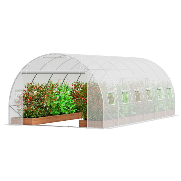 Trädgårdstunnel Växthus-VEVOR-590x295x198 cm-Upprullbar skjutdörr, 12 fönster-för utomhusodling av grönsaker Blommor
