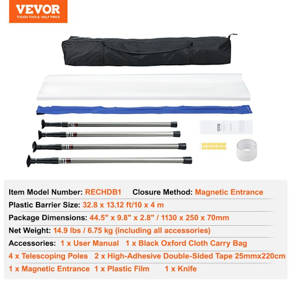 Anti-dammdörr-VEVOR-10 x 4 m-för renovering Transformation Sanitet Byggarbetsplats