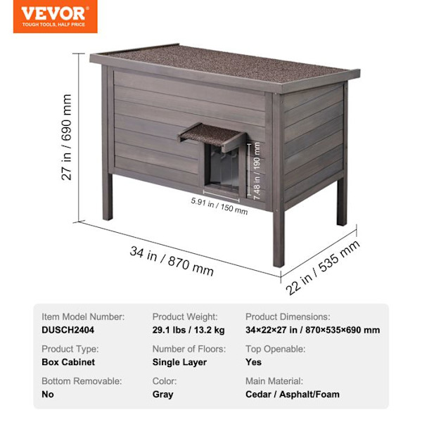 Väderbeständigt utomhus katthus-VEVOR-870x535x690 mm-Rymligt tvåvånings träskydd för katter