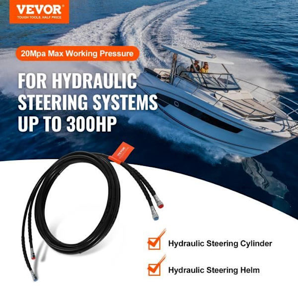 Hydraulslang-VEVOR- 2 anti-läcka hydraulslangar-Tryck 20 Mpa-Flexibel kant 6,09 m för båthydraulisk styrning
