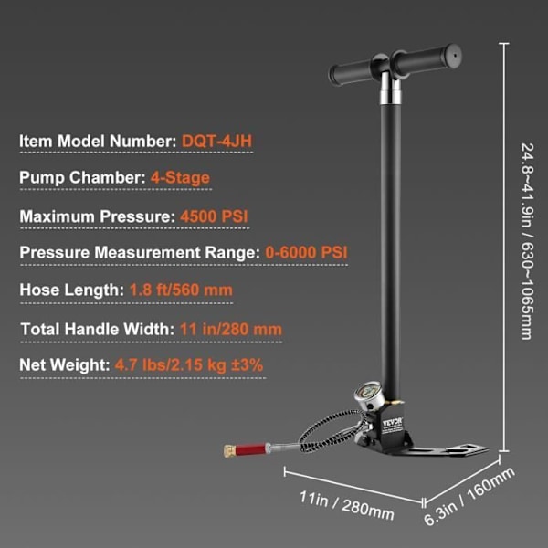 Handpump-VEVOR-PCP 4-stegs PCP luftgevärspump 4500 PSI högtryck 30 MPa- för tryckluftspistoler