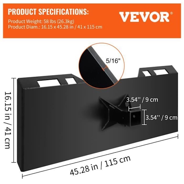 Fäste för minilastare-VEVOR-1/4 inre 45,28" 115 cm