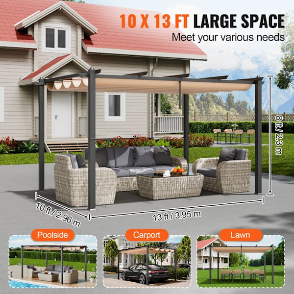 Utfällbar utomhuspergola 3 x 4 m-VEVOR-Aluminium Garden Gazebo-för uteplatser, trädgårdar, däck, bakgårdar-beige