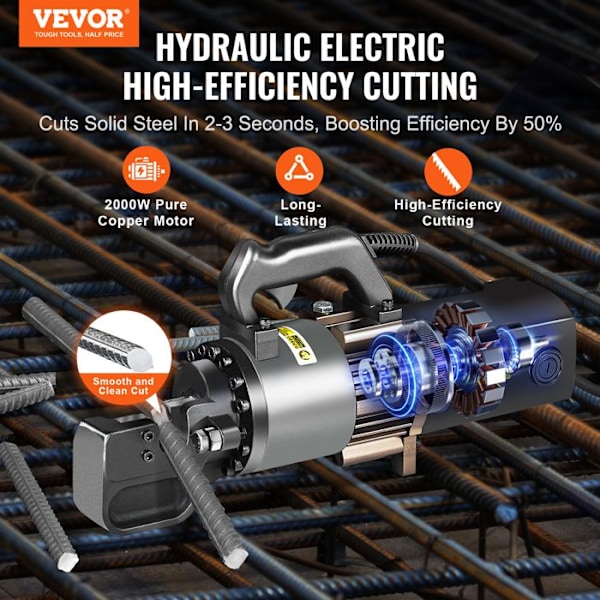 Portabel Elektrisk Hydraulisk Klippmaskin - VEVOR - 4-25 mm - Högpresterande Verktyg för Klippning av Armeringsstänger 2000 W