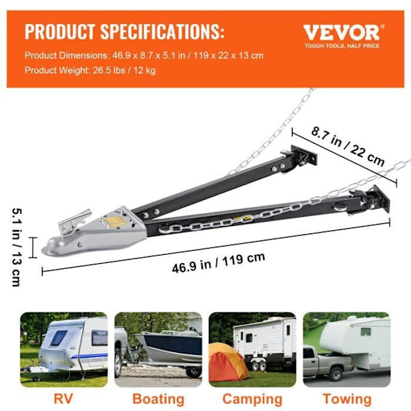 Dragkrok - VEVOR - Justerbart stötfångarstöd Dragkrok Dragkapacitet 2268 kg