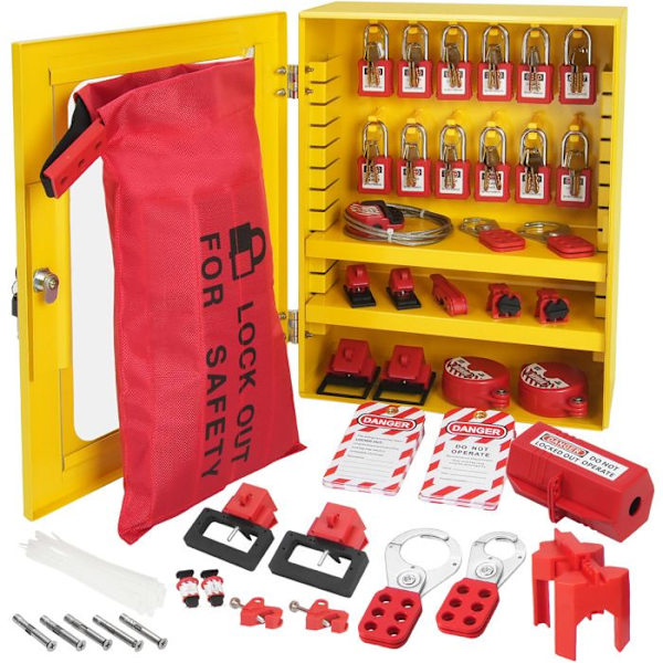 Elektrisk lockoutetikettsats - VEVOR - 59 st - med hänglås, hasp, tagg, klämma, uttag, strömbrytare, ventil