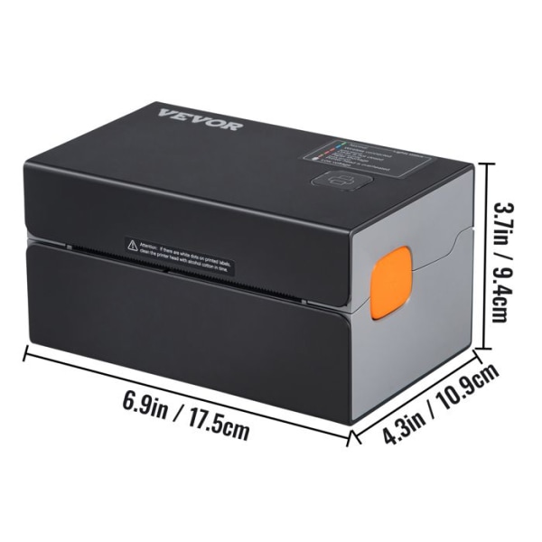 Termisk etikettskrivare - VEVOR - 4x6 streckkod USB Bluetooth 150 mm/s 300 dpi för paketfrakt - Svart