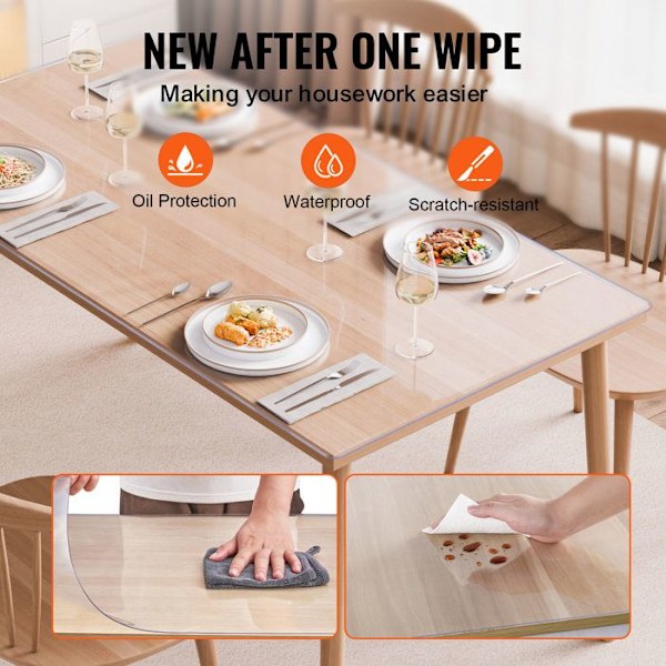 Transparent PVC skrivbordsöverdrag-VEVOR-609,6 x 1219 mm-rektangulär, lätt att rengöra för kontor, matsal
