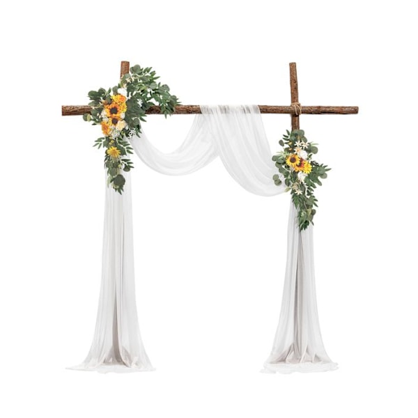 Bröllopsbåge-VEVOR-med 2 Blomsterbuketter, 1 Genomskinlig Gardin-Gul Vit