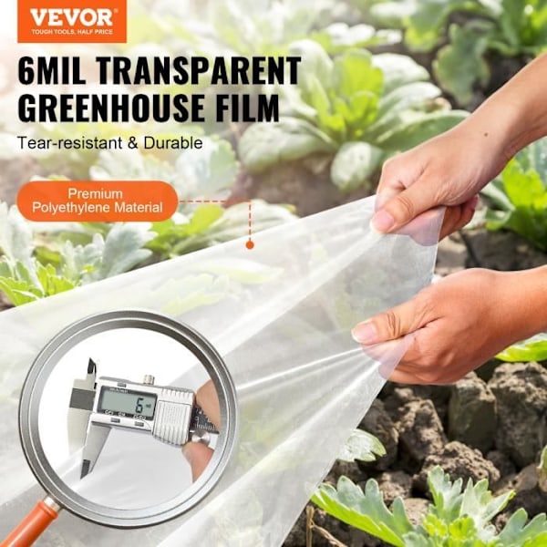 Överdrag för växthus - VEVOR - Transparent plastöverdrag för växthus 7,6x7,6 m polyetenfilm 6mil, för trädgårdsskötsel, jordbruk