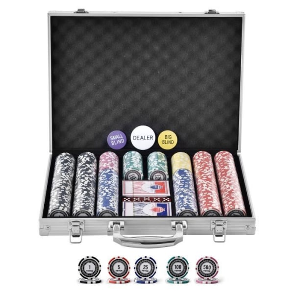 Komplett Ultimate Poker Kit - VEVOR - 500 marker - Tokens mått: 40 x 3,3 mm - PS plast + järn - Hemmakasino
