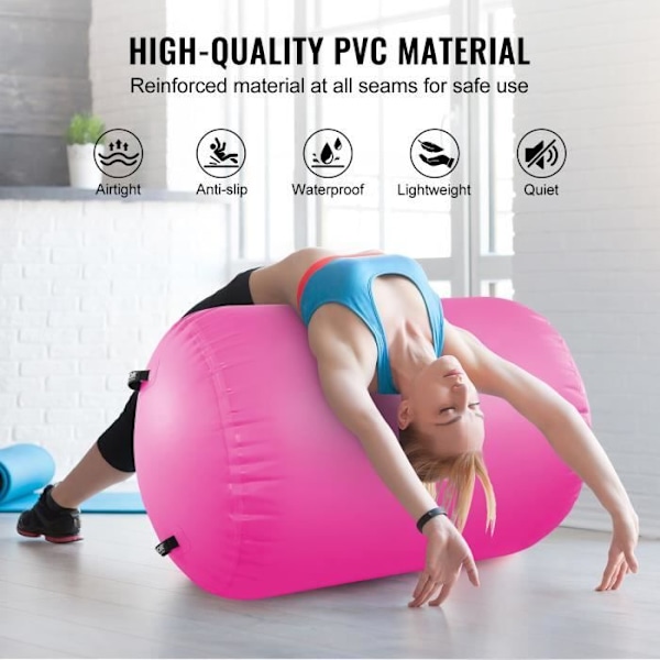 Gymnastikmatta - VEVOR - Uppblåsbar Gymnastik Roller Yoga Cylinder med Gym Pump Rosa 60 x 60 x 123 cm