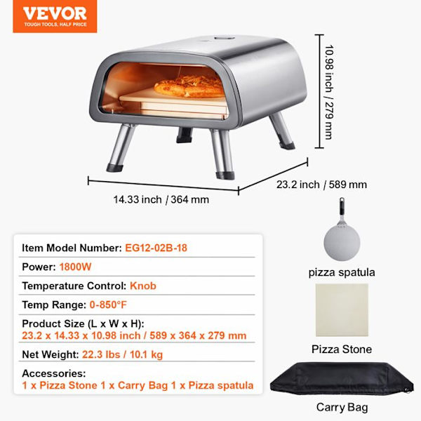 Bänkskiva pizzaugn - VEVOR - med pizzasten och spatel - för restaurang, hem, camping, inomhus och utomhus