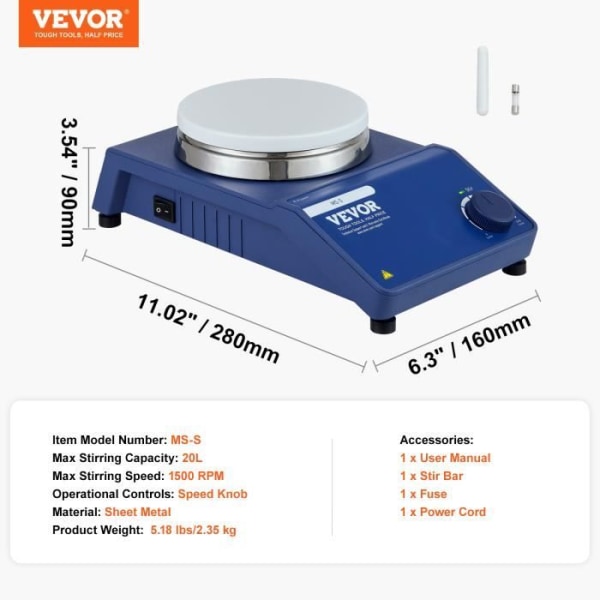 Magnetisk värmeplattaomrörare-VEVOR-20 L-1 500 rpm-vätskeblandningsutrustning Forskningsstudieexperiment