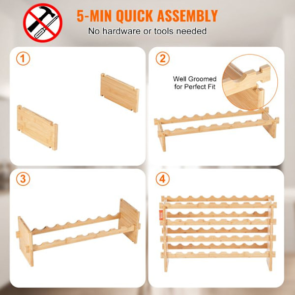 Modulärt vinställ för 36 flaskor - VEVOR - 4-vånings bambuställ - för kök, bar