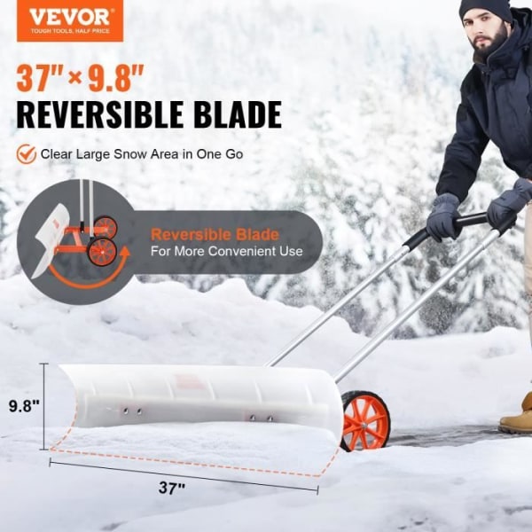 Snow Shovel - VEVOR - Snow Shovel med ABS Snow Push Wheels 94 cm för Driveway