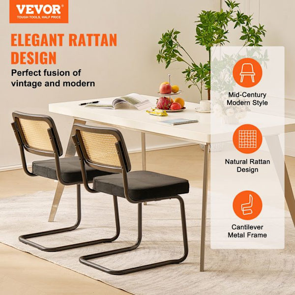 Rottingstolar-VEVOR-set av 2-Mid Century Modern-Sametstoppad-Retro stol-Vardagsrum, sovrum, kontor-svart