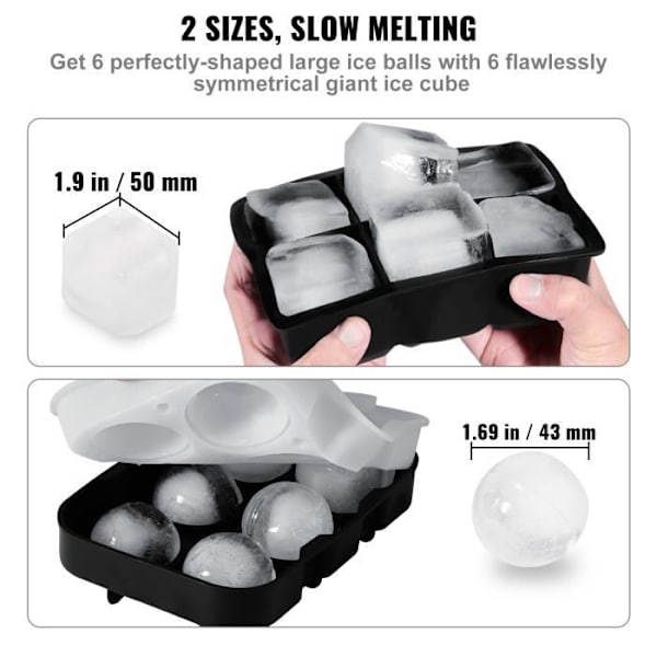 Ice Cube Tray - VEVOR - Ice Cube Maker Rund och fyrkantig iskubform med silikonlock