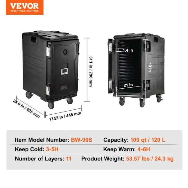Isolerad behållare 120 L-VEVOR-445x645x790 mm-LLDPE Frontlastningstransportlåda