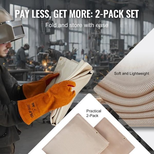 Flamskyddande svetsfilt-VEVOR-Set med 2 värmebehandlad glasfiberbrandfilt 190x242cm-Flamskyddssvetsning