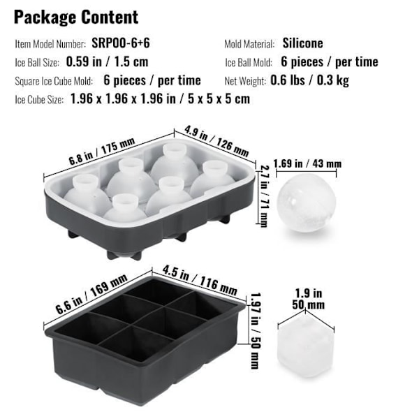 Ice Cube Tray - VEVOR - Ice Cube Maker Rund och fyrkantig iskubform med silikonlock