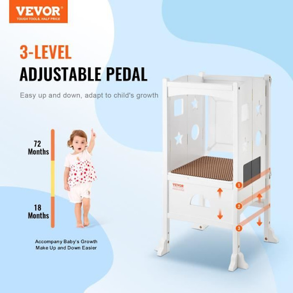 Utsiktstorn för barn -VEVOR- 510x540x942mm, 56,75kg, Vit, hopfällbart massivt trä 3 högt skyddsnät