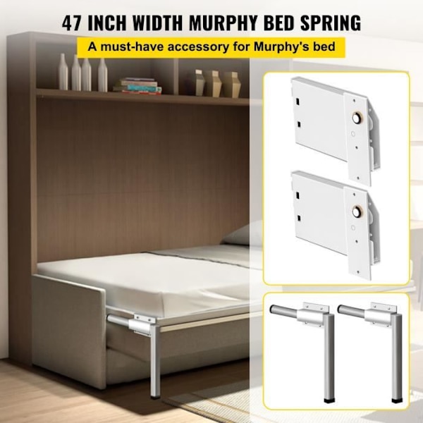 Murphy Bed Kit -VEVOR -Belastning 250 kg, Rostfritt stål - Fjäderstödsats för 0,9 till 1,2 m Murphy Bed - Lägenhet, Hotell Vit