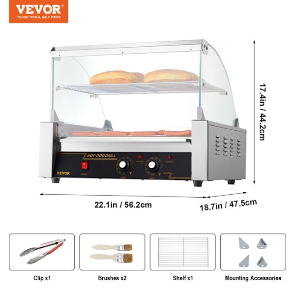 Rullande varmkorv - VEVOR - SC-11XD - Rostfritt stål - 30 varmkorvar - 2,2 KW