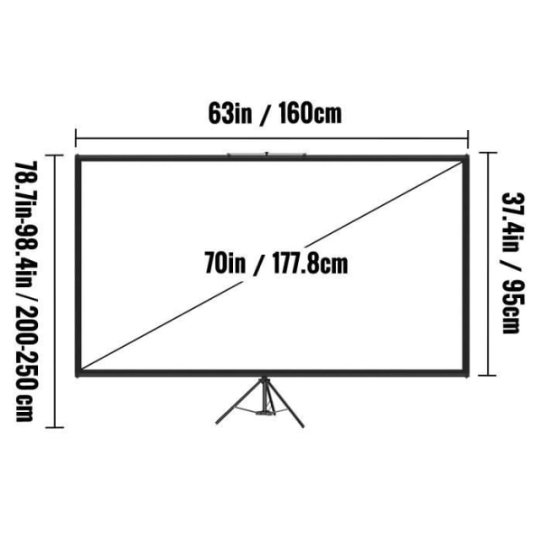 Projektionsduk med 70" stativ - VEVOR - 70" projektionsduk - 4K HD - 160 graders betraktningsvinkel